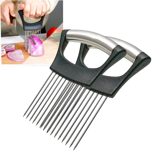 Ayigu 2Pack Onion Slicer Meat Slicer, Food Slice Assistant Onion Holder Slicer, Kitchen Gadgets - Stainless Steel Vegetable Holder Cutting Kitchen Gadget Tomato Peeler