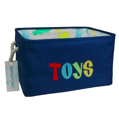 LANGYASHAN Rectangular Storage Bin Collapse Canvas Fabric Cartoon Storage Basket with Handles for Organizing Home Kitchen Boys and Girls Toys Office Closet Shelf Baskets (Navy Toys)