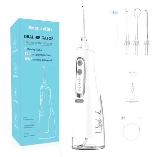 ALIWO Portable Rechargeable Dental Scrubber Powerful Battery Water Dental Cleaner 4 Modes Water Flosser for Cleaning Teeth a Must Have for Family Travel! (Color : White)