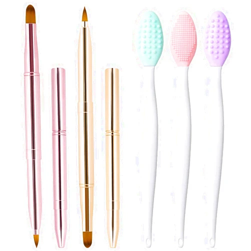 Yrarbil 5Pcs Retractable Lip Brush & Lip Scrub Brush Set, Lip Scrubber Exfoliator Brush, Silicone Lip Brush Tool Double-Sided Mini Exfoliating Brush
