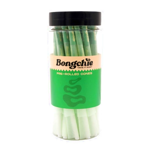 BONGCHIE Pre-rolled cones | Green I Jar of 50 King Size Cones | Slow Burning and Ultra thin | Vegan & Non GMO | Heavy Metals & Pesticides Free