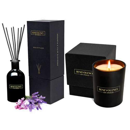 Benevolence LA Benevolence Candles and Reed Diffuser Set | Lavender & Lilac Scented Candle and Fragrance Diffuser | Fall Scented Candles for Home Scented | Natural Soy Candles and Reed Diffusers for Home