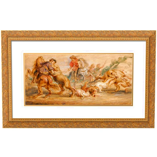 By ArtDirect Rubens, Peter Paul 18x13 Gold Ornate Framed and Double Matted Museum Art Print Titled Study for The Bear Hunt for the Alcazar, Madrid