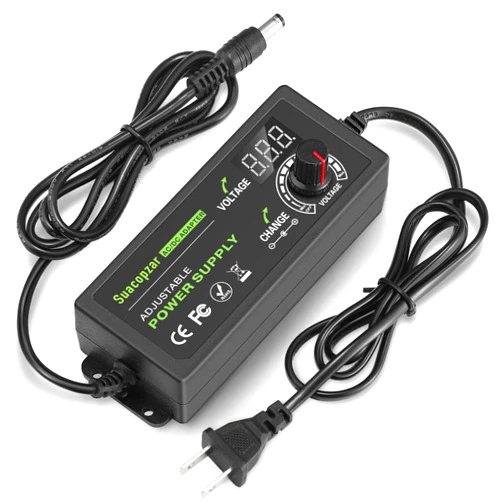 Suacopzar 60W Power Supply Adjustable DC 3V ~ 12V 5A, Variable Universal Switching AC/DC Adapter with LED Display, 100V-240V AC to DC Converter with 5.5x2.1mm & 5.5x2.5mm, Variable Adapter for LED Strip Light