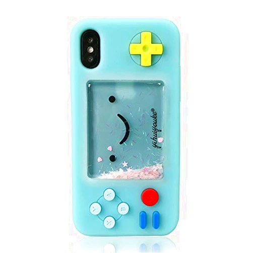 UnnFiko Squishy 3D Cartoon Game Case Compatible with iPhone X/Xs, Creative Liquid Stars Funny Play Case Soft Rubber Protective Cover for Girls Women (Blue, iPhone X/Xs)