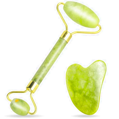 Dsenfurn Gua Sha Facial Tools Set and Jade Roller for Face, Jade Roller, 100% Real Natural Stone Beauty Jade Facial Roller Massage Tool for Face Eyes Neck Body – Anti Aging Beauty Treatment