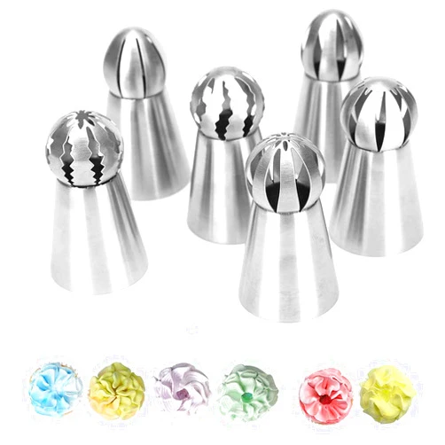 Airlxf Russian Piping Tips Set, Airlxf 6PCS Stainless Steel Icing Piping Nozzles Tips Cake Cupcake Decorating Supplies Kit Flower Frosting Tips DIY Icing Piping Tips for Cake Decorating (6PCS)