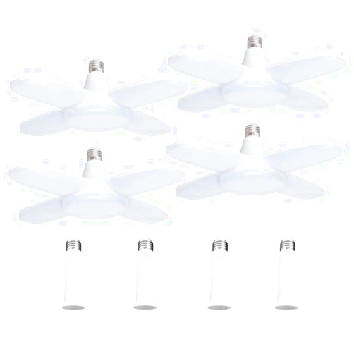 Cynlink 4 Pack LED Garage Lights, 6000 Lumens Garage Celling Light, 60W E26 LED Shop Lights with 4 Foldable Panels, 6000K Daylight Deformable Lamp for Garage, Basement, Warehouse, Workshop