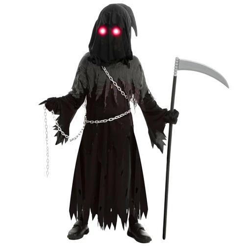 Spooktacular Creations Glowing Eyes Grim Reaper Costume for Kids, Halloween Costume for Boys, Phantom Costume