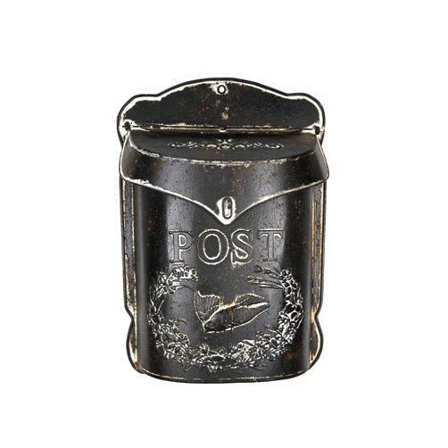 Creative Co-Op Black Embossed Tin Post Letter Box