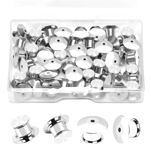 Ceryvop 50PCS Locking Pin Backs Locking Pin Keepers Clasp, Metal Pin Locks Back for Brooches Enamel Lapel Pins