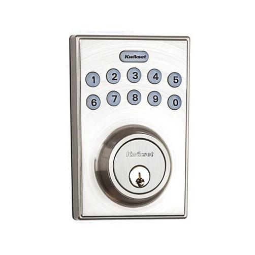 Kwikset 92640-001 Contemporary Electronic Keypad Single Cylinder Deadbolt with 1-Touch Motorized Locking, Satin Nickel, 8 x 4 x 6