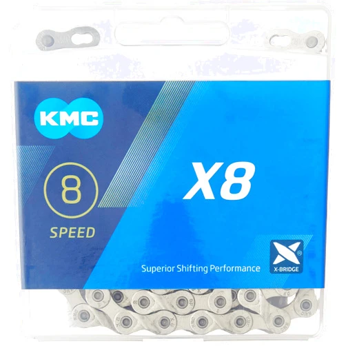 KMC X8 8-Speed Silver X-Series Bicycle Chain Compatible with Shimano, SRAM, Campagnolo and All Major Systems