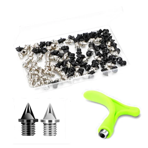 Nuolifee 3/16 Inch Track Spikes, 120 Pieces Steel Shoe Spikes Replacements and Spike Wrench for Sports Running Track Shoes