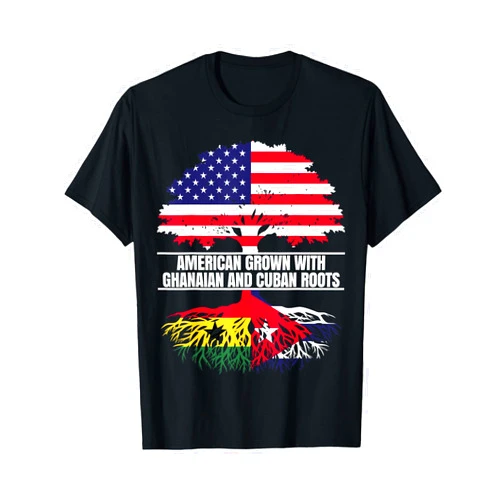 Ghana and Cuba Roots American Grown with Flag Heritage Ghanaian Cuban Roots T-Shirt