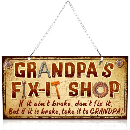 Jetec Grandpa Gifts 12 x 6 Inch Metal Hanging Vintage Sign Grandpa's Fix-it Shop Funny Decorative Saying Signs Garage Workshop Decor for Birthday Christmas Thanksgiving Day Papa Granddad