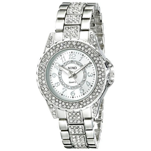 Accutime XOXO Women's Analog Watch with Silver-Tone Case, Rhinestone Bezel/Dial/Band, Silver-Tone Sunray Dial - Official XOXO Woman's Watch, Jewelry-Clasp Closure - Model: XO5746
