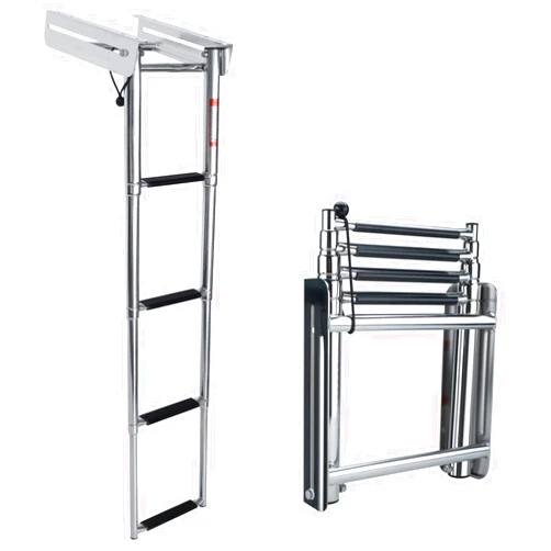 XMSound 4-Step 316 Stainless Steel Telescoping Ladder, Slide Under Platform Mount Boarding Ladder