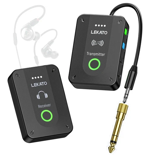 LEKATO Wireless in Ear Monitor System MS-2, Upgraded 2.4G Stereo IEM System Low Latency with Transmitter Beltpack Receiver Auto-Pairing,One to More, in-Ear Monitoring for Church,Band,Singer,Stage