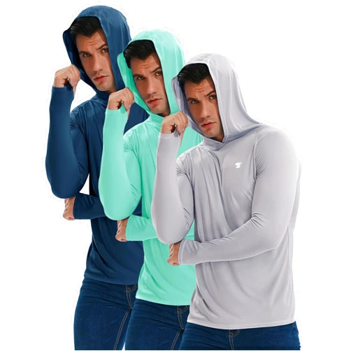 TELALEO 3/2 Pack Men's UPF 50+ Sun Protection Lightweight Hoodie Performance Long Sleeve SPF UV Shirt for Fishing Running