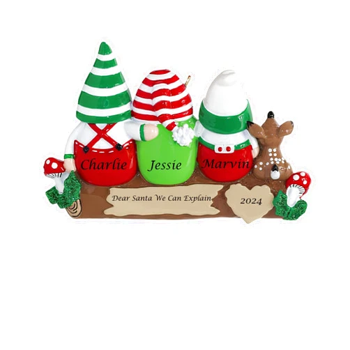 Lydia Gifts 2022 Personalized Christmas Tree Ornament for Family - Idle Gnomes of 3 Customized Ornament-Keepsake Grandparents-Free Customization