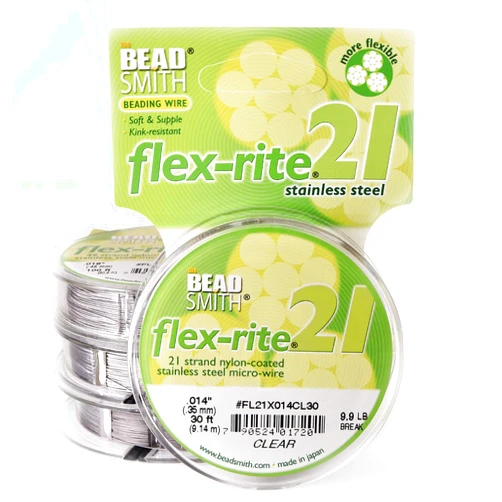 The Beadsmith Flex-Rite 21 Strand Nylon Coated, Stainless-Steel Beading Wire, Jewelry Making Supply (.014 Dia, Clear - 30 Ft)
