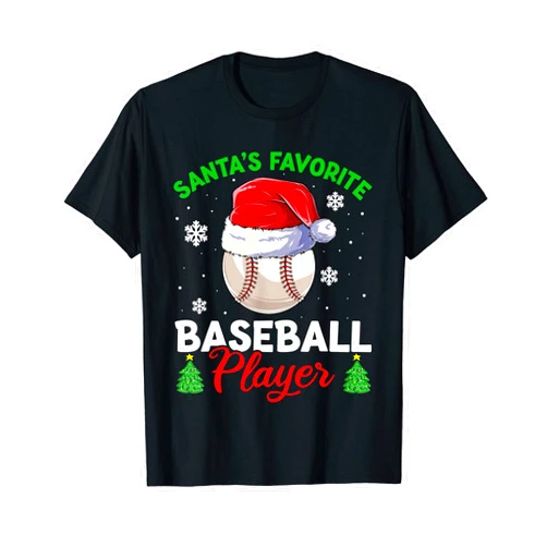 Baseball Christmas Gifts & Pajamas Clothing Santas Favorite Baseball Player Men Apparel, Christmas Boys T-Shirt