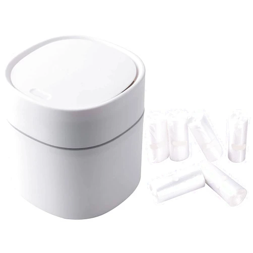 Sheebo Modern Plastic Mini Wastebasket Trash Can with Lid and 180 Counts Strong Mini Trash Bag Bundle