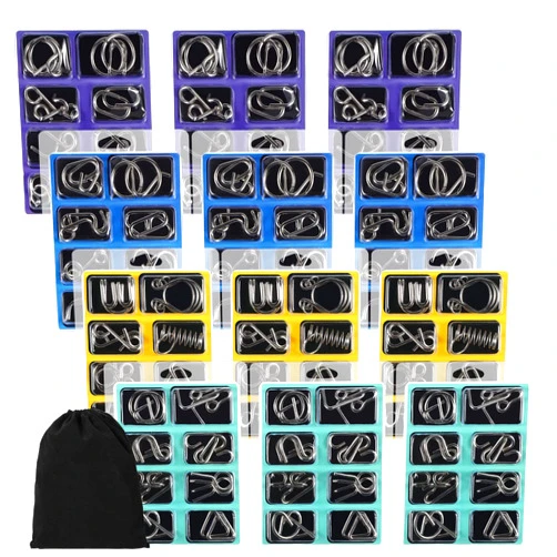 Lenwen Set of 96 Metal Puzzles for Adults with Pouch Puzzles for Adults IQ Test Disentanglement Puzzle Brain Game Unlock Interlock Game Magic Trick Toy Party Favor Challenge