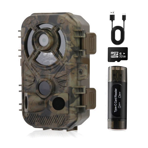 XJwecavi Game Trail Cameras 4K 48MP with Night Vision Motion Activated Waterproof IP66 with Free 32G Micro Card No Glow Infrared LED for Outdoor Wildlife Monitoring,Hunting Cam Game Cameras and Card Reader