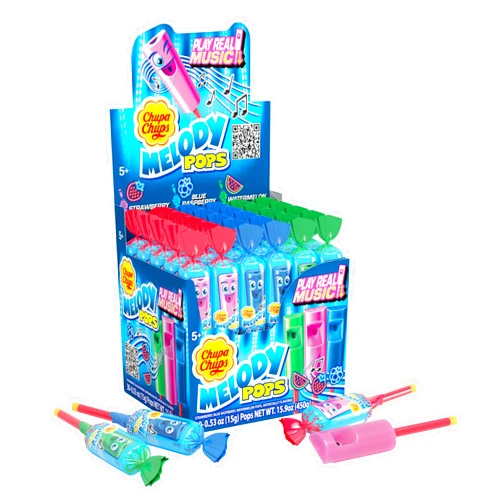 Chupa Chups Melody Pop, Assorted Flavors, Whistle Lollipops, Individually Wrapped Candy, 30 Count Showbox Case