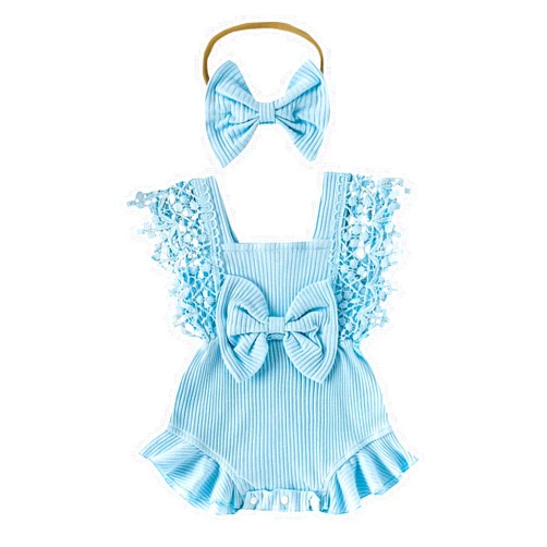 MERSARIPHY Baby Girl Summer Outfit Boho Clothes Newborn Infant Ruffle Pleated Ribbed Bubble Boho Lace Bodysuit Jumpsuit