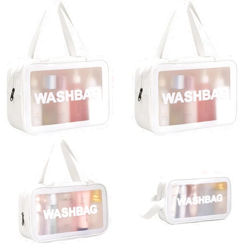 DAPOWER 4 PCS Travel Toiletry Bag for Women and Men, Matte Translucent Shower Bag with Handy Handle, Makeup Cosmetic Organizer Bag for Travel Toiletries Accessories (White)