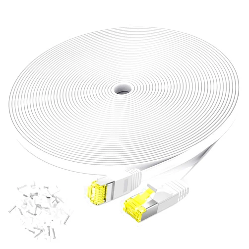 Aoforz Cat 6 Ethernet Cable 30 ft,High Speed Flat White Cat 6 Internet Network Patch Cord,Long Ethernet Cable with Snagless Rj45 Connectors and Cable Clips-(30 Feet)