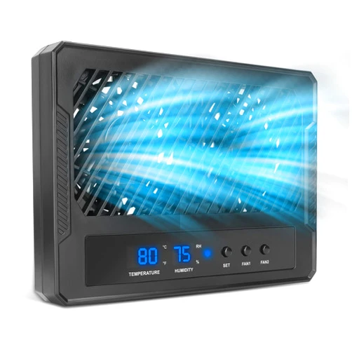 Eckpo Reptile Intelligent Double Ventilation Fan with Humidity Sensor and High-Temp Alarm, Fan Dehumidifier for Reptile Terrariums, Suitable for overly humid, Rainforest and Ecological Tanks