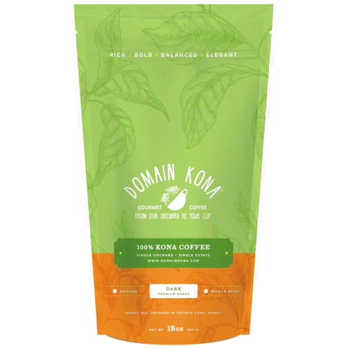 DOMAIN KONA 100% Kona Coffee – Whole Bean, Dark roast, Single estate gourmet coffee, 16 ounces, Ships direct from Domain Kona, farm fresh