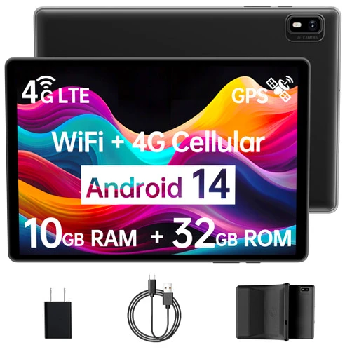 Topsand Android 14 Tablet with Sim Card Slot Unlocked Cellular Tablets 10GB+32GB Tablet with Protective Case 10 inch Tablet with GPS 2.0GHz Processor 8MP Camera and 1TB TF Expandable 2.4G/5G WiFi BT5.0