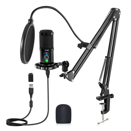 Aveek Gaming USB Microphone, Noise Cancellation Condenser mic for Pc, Podcast Microphone,with Boom Bracket,for Gaming, Podcasting, Studio Recording, YouTube, PC