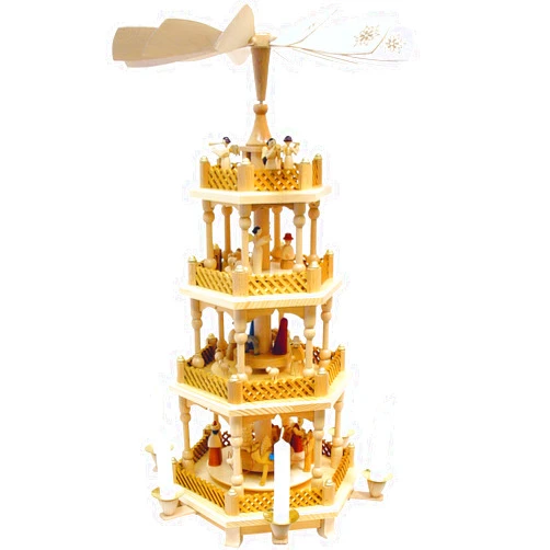 Alexander Taron Importer 16722 Richard Glaesser Pyramid-4 Tiers-Nativity Scene. Wise Men, Shepherds and Angels-21 H W x 12.5