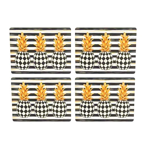 MACKENZIE-CHILDS Pineapple Cork-Back Placemats, Hard Finish, Washable Table Mats, Set of 4