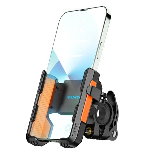 Visnfa New Upgraded Bike Phone Mount Holder Two Connectors Quickly Lock and Release,360°Rotatable Bicycle Motorcycle Scooter Accessories Handlebar Phone Clip for 4.0