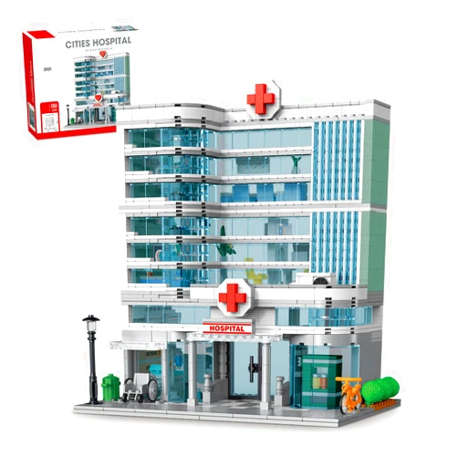 NEWABWN City Hospital Toy Building Set with LED Lighting, Compatible with Lego, Modular Three-Story Architecture Set for Adults, Gift Idea for Kids Ages 10 and Up (1350 Pieces)