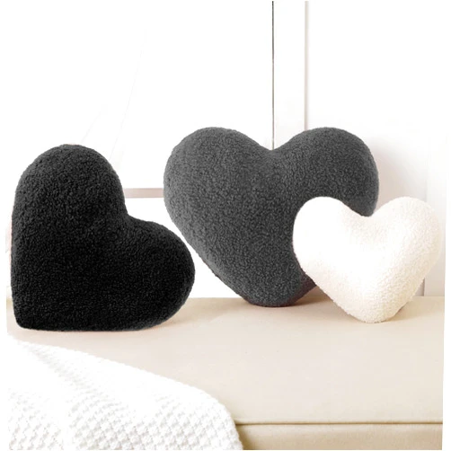 Yuntau 3 Pieces Sherpa Valentine's Day Heart Shaped Decorative Throw Pillows Red Pink Fluffy Love Pillow Aesthetic Coquette Room Decor for Gift Bed Sofa Couch(Gray, Black,White)
