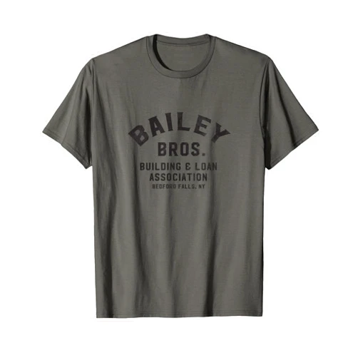 Tuscan Radar Designs Bailey Bros. Building & Loan - Bedford Falls Distressed Unisex Adult Classic Fit Grey Short Sleeve T-Shirt - Small