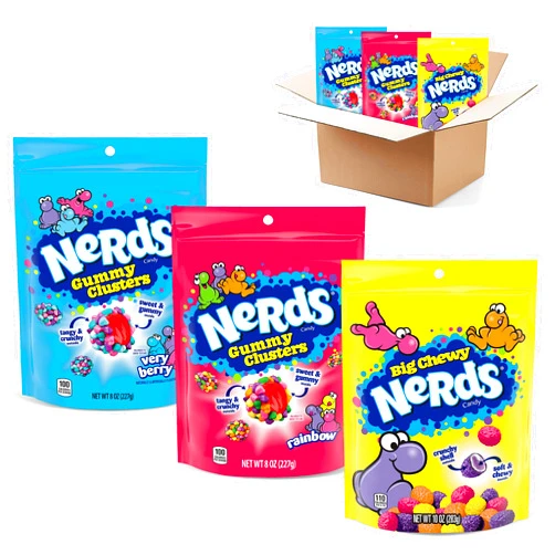 NERDS Gummy Clusters Variety Pack | Rainbow Gummy Clusters, Very Berry Gummy Clusters, Big Chewy Nerds | Individually Wrapped, Reclosable Bags of Candy | Pack of 3, (2) 8 oz Bags, (1) 10 oz Bag
