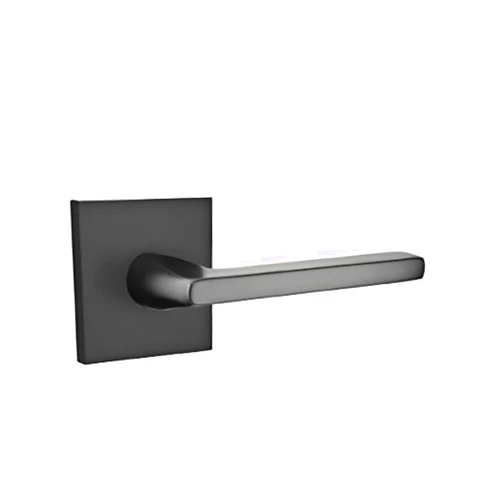 EMTEK Square Rosette Privacy Set with Matching Finish Helios Lever - Choice of Left/Right Handing and 7 Finishes - 5210HLOLHUS19 - Left Handed (LH) - Flat Black (US19)