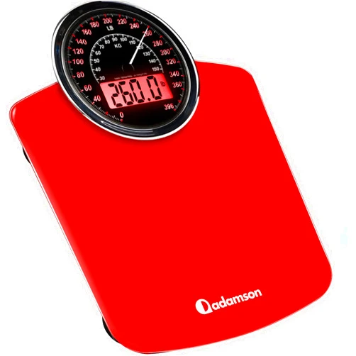 Adamson Hybrid 2-in-1 Analog & Digital Weighing Scale for Body Weight up to 400lbs + Thick Tempered Glass + Extra Large Display + Easy to Read Digital Bathroom Scale + New 2024 - Red