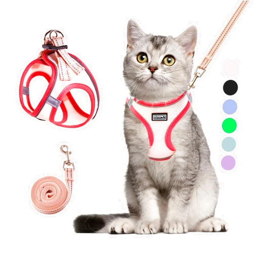 BETMAYPET Cat Harness and Leash Set, Soft and Breathable Vest with Reflective Strip, Escape Proof Kitten Harness, Easy to Wear for Cats Walking and Traveling (Pink, S)
