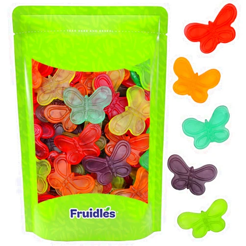 Fruidles Butterflies Gummi Candy, Assorted Fruit Flavors Gummies, Allergy Friendly, Non-GMO, No Artificial Sweeteners Gummy (Large Butterfly Gummi, 1 Pound)