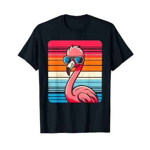 Nerrrdy Cool Retro Flamingo in Sunglasses 70s 80s 90s Funny Flamingo T-Shirt